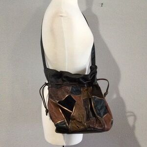 Vintage 70's Bucket Leather & Patchwork Crossbody Purse